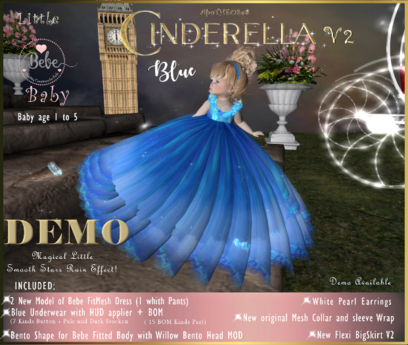 Second Life Marketplace - DEMO Little Cinderella Blue Gown V2 ~ Bebe